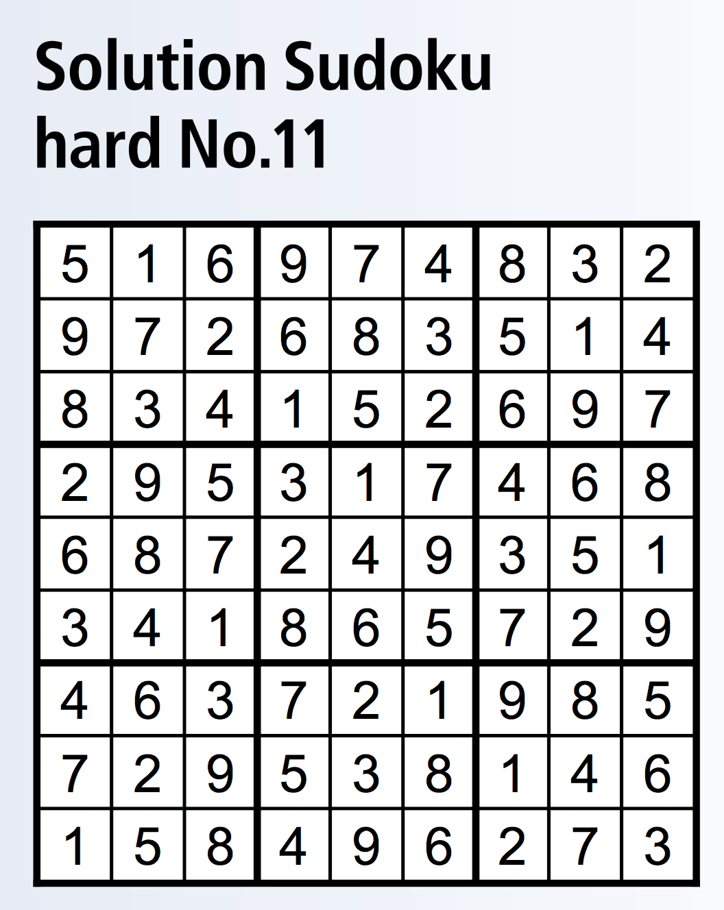 Solution to Sudoku puzzle.