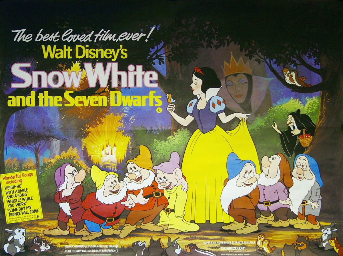 UK poster of 'Snow White and the Seven Dwarfs'.