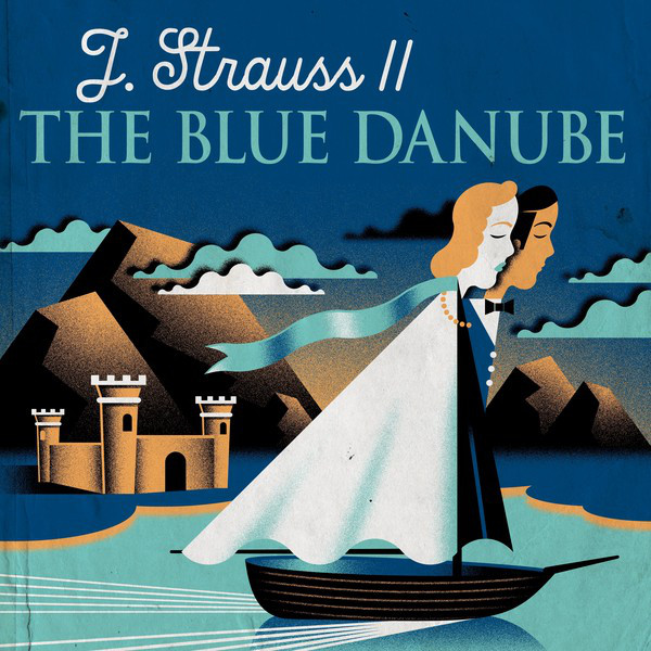 A modern poster for the waltz of Blue Danube by Johann Strauss II.