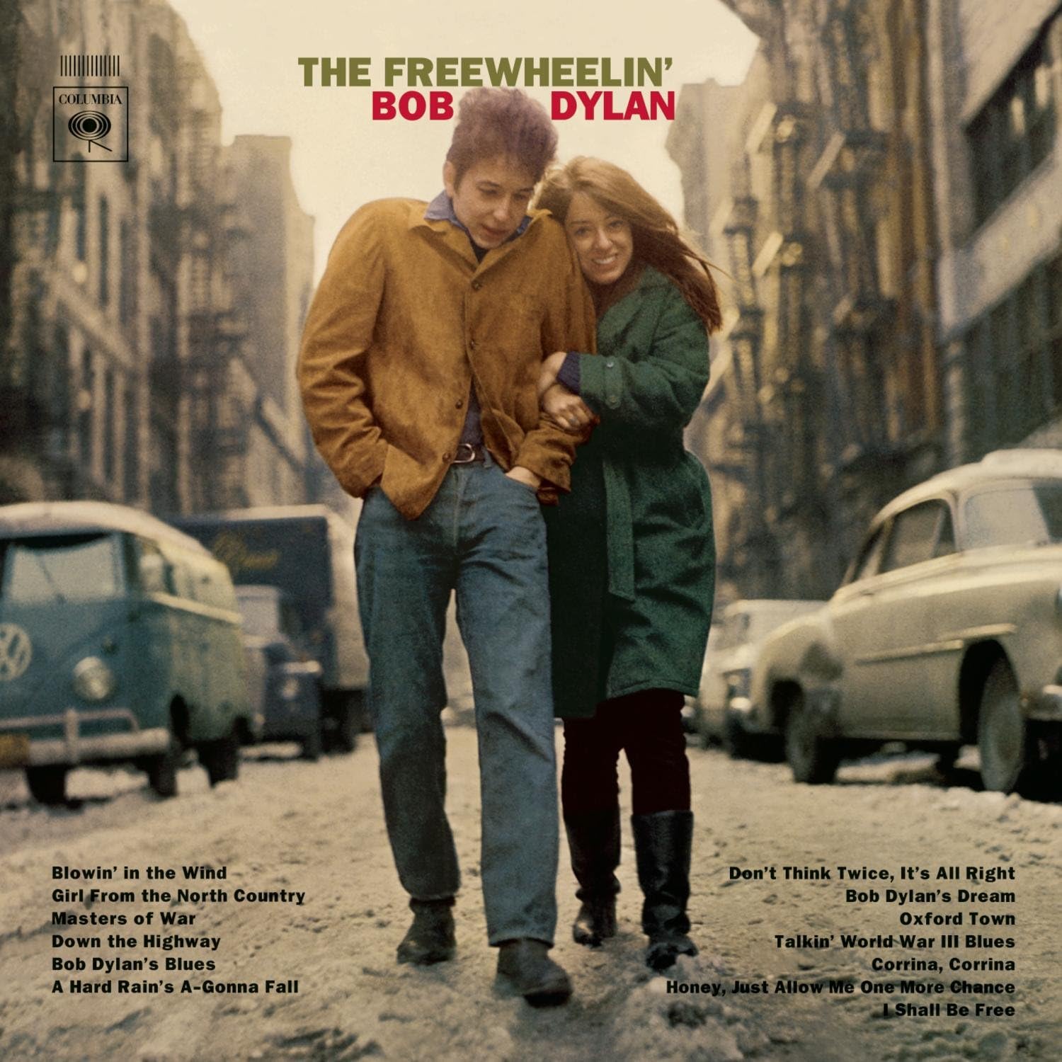The album cover of 'The Freewheelin' Bob Dylan', featuring Suze Rotolo.