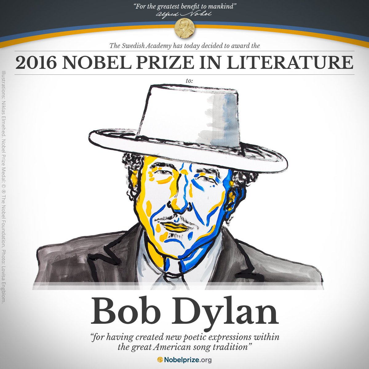 Bob Dylan won the Nobel Prize in literature in 2016.