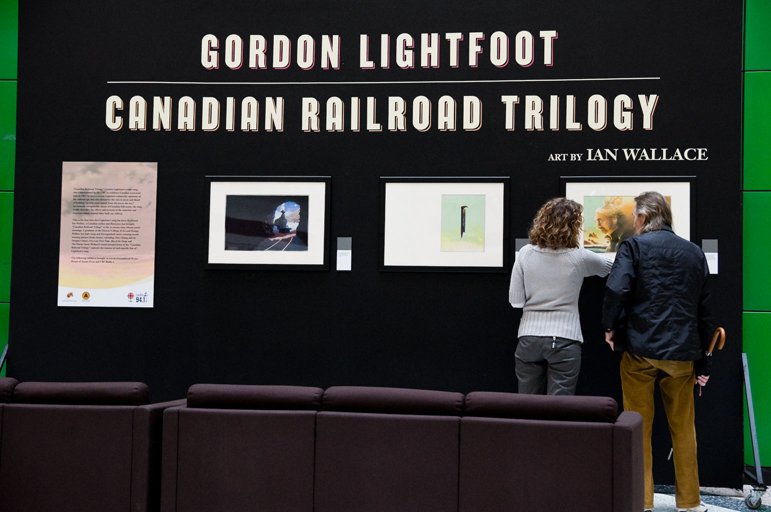 Gordon Lightfoot, the beloved Canadian folksinger, looks at the pastel drawings by Ian Wallace created for the iconic song Canadian Railroad Trilogy, exhibited at the CBC Headquarters in Toronto, September 21 — October 6, 2010.