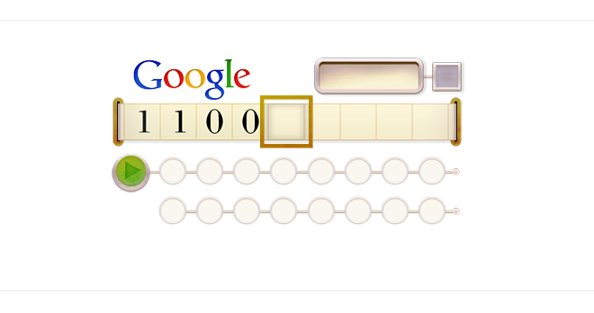 Google Doodle for Alan Turing on 23 June 2012.